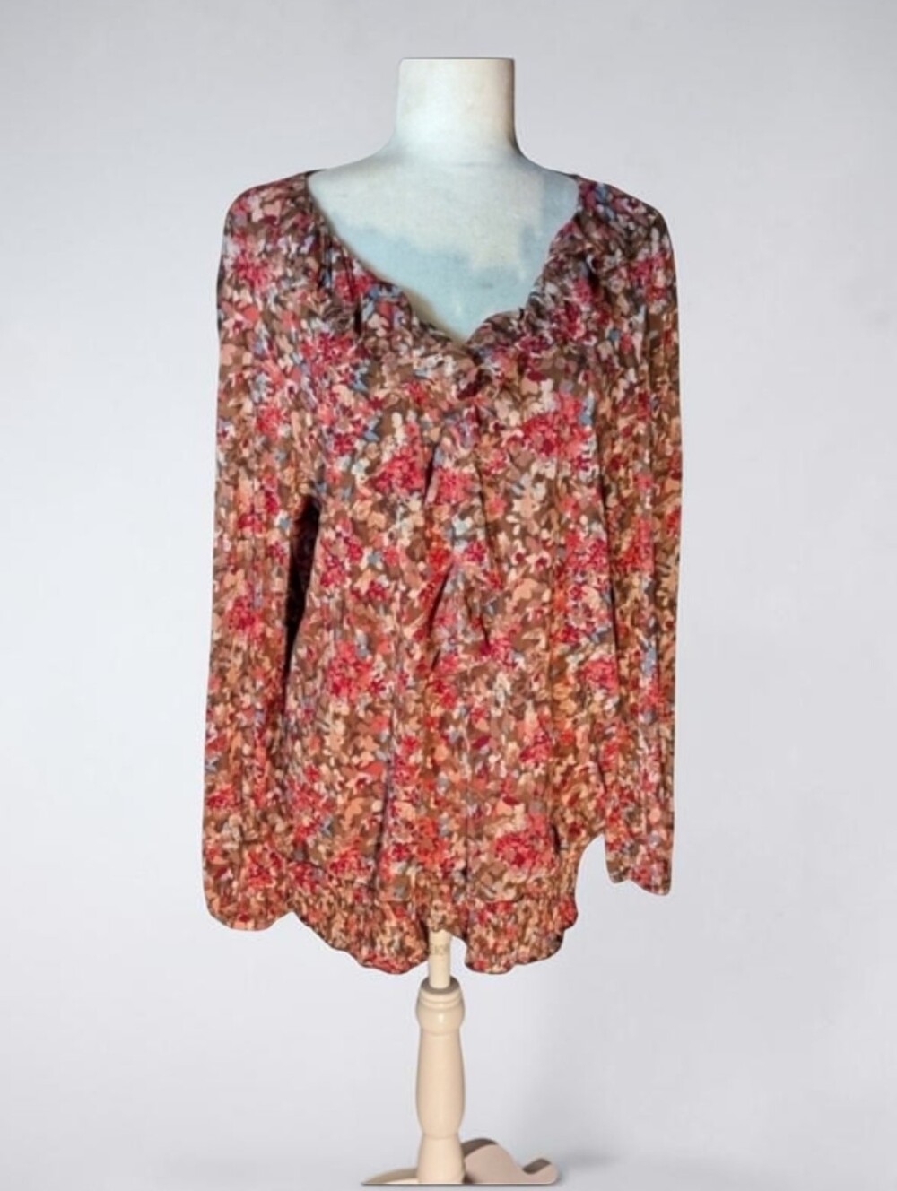 Fairycore Feminine Flowy ruffle v neck poet style floral long sleeve Tunic sz 3x